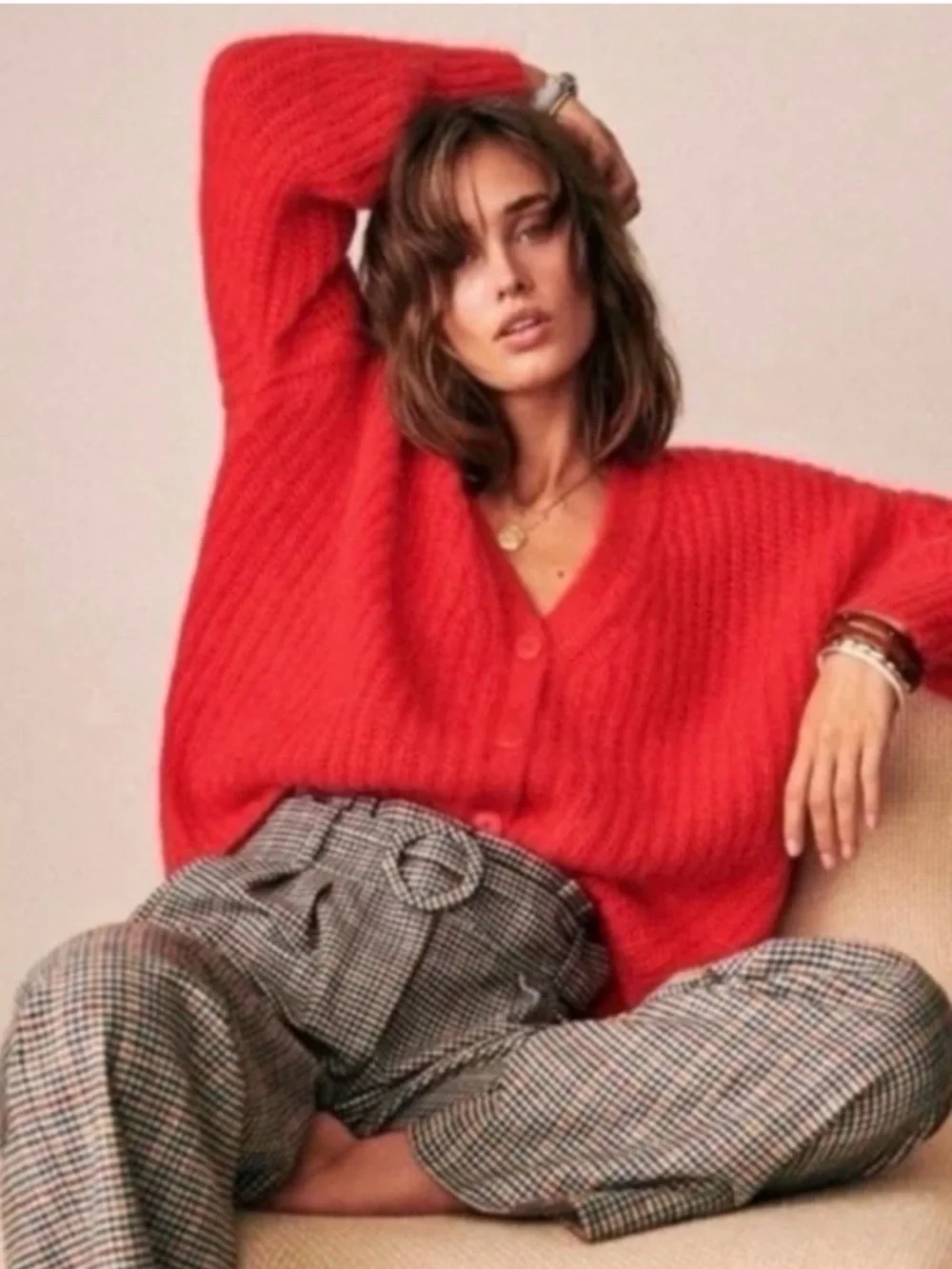 Sezane Achille Cardigan in Red - Picture 2 of 8